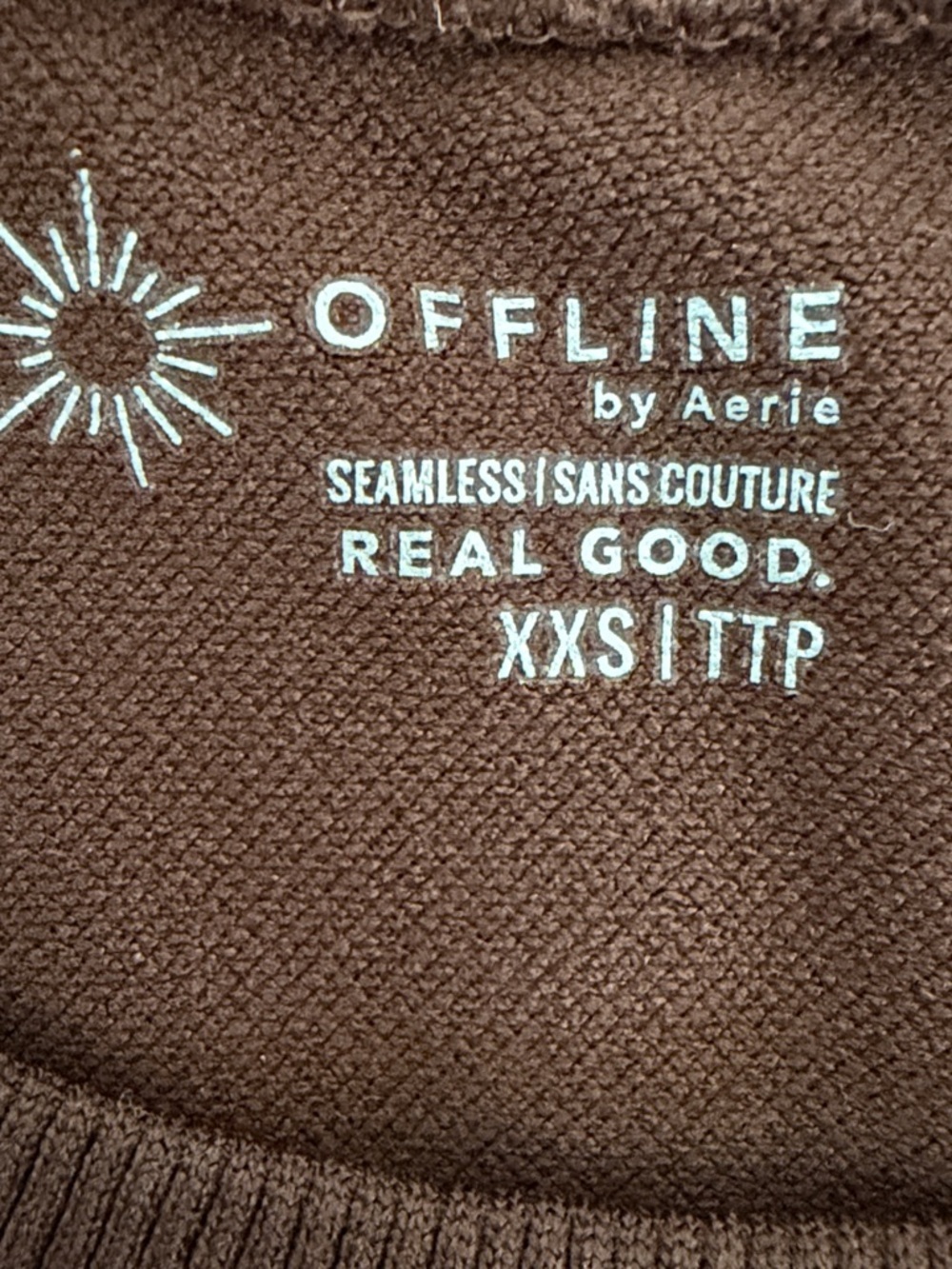 Offline by Aerie Cropped Long-Sleeve Crewneck Top - Brown size XXS - Picture 6 of 8